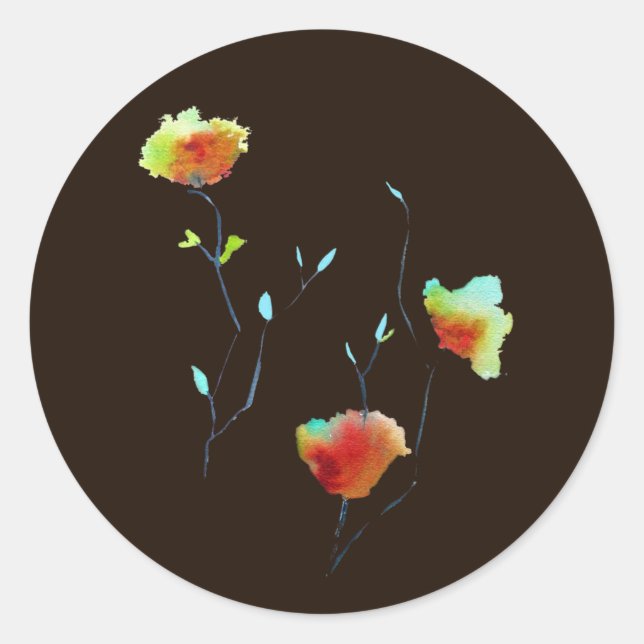 Modern simple abstract flower art design classic round sticker (Front)