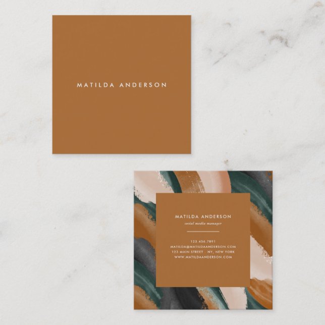 Modern simple abstract green terracotta square business card (Front/Back)