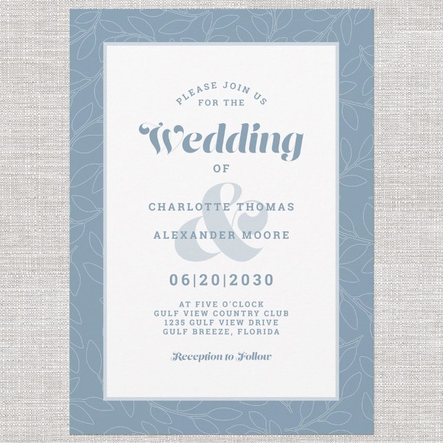 Modern Simple Abstract Leaves Pattern | Dusty Blue Invitation (Creator Uploaded)