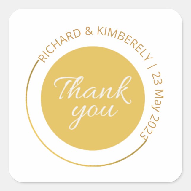 Modern Simple Add Couple Name Date Thank you  Squa Square Sticker (Front)