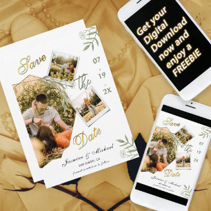 Modern Simple Add Photos Sage Green Elegant Gold Save The Date