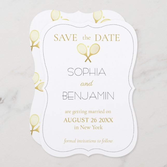 Modern Simple And Minimalist Wedding Tennis Theme Save The Date (Front/Back)