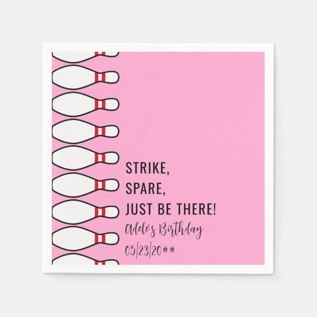 Modern Simple Any Age Pink Bowling Birthday Party Napkin (Front)