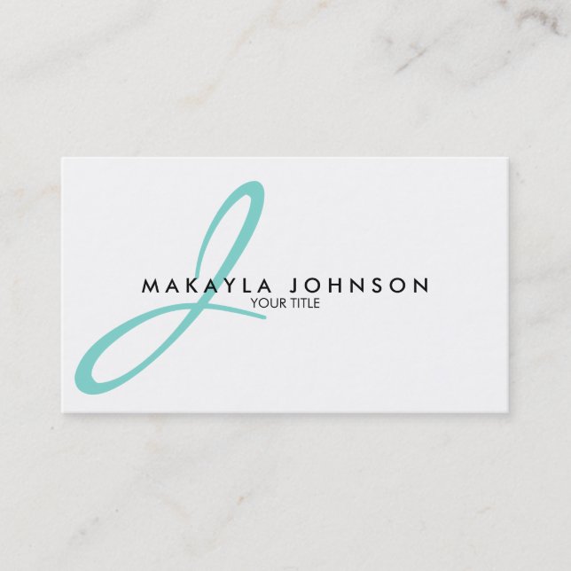 Modern & Simple aqua blue Monogram Professional Business Card (Front)
