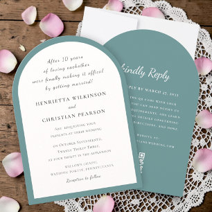 Modern simple Arch Blue Wedding Invite QR rsvp