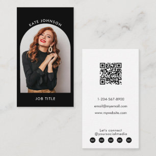 Modern Simple Arch Photo Black White QR Code Business Card