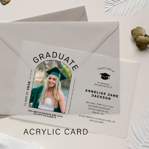 Modern simple arch photo graduation party acrylic invitations