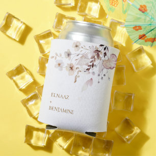 Modern Simple Autumn Dried Floral & Leaves Wedding Can Cooler
