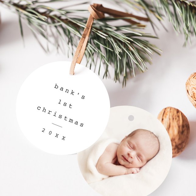 Modern Simple Baby First Christmas Baby Photo Ceramic Tree Decoration (Creator Uploaded)