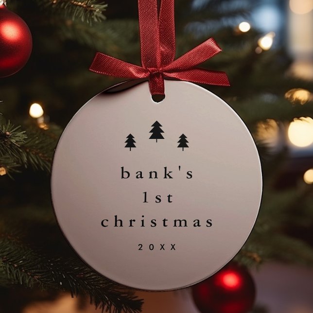 Modern Simple Baby First Christmas Tree Photo Ceramic Tree Decoration (Modern Black and White Baby Photo 1st First Christmas Tree Ornament.)