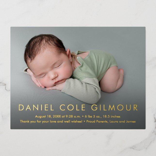 Modern Simple baby name custom photo birth Foil Invitation Postcard (Front)