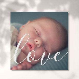 Modern Simple Baby Photo Script Love Faux Canvas Print