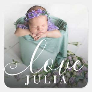 Modern Simple Baby Photo Script Love Square Sticker