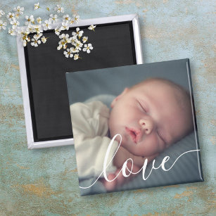 Modern Simple Baby Photo Script Magnet