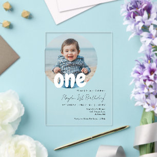 Modern Simple Baby Round Photo Birthday Acrylic Invitations