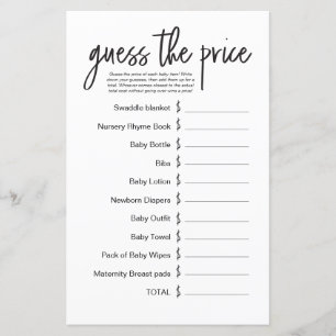 Modern Simple Baby Shower Game Guess the Price 