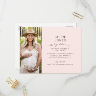 Modern Simple Baby Shower Photo Pink Champagne Invitation Postcard