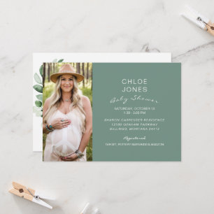 Modern Simple Baby Shower Photo Sage Invitation
