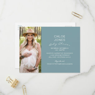 Modern Simple Baby Shower Photo Teal Invitation Postcard