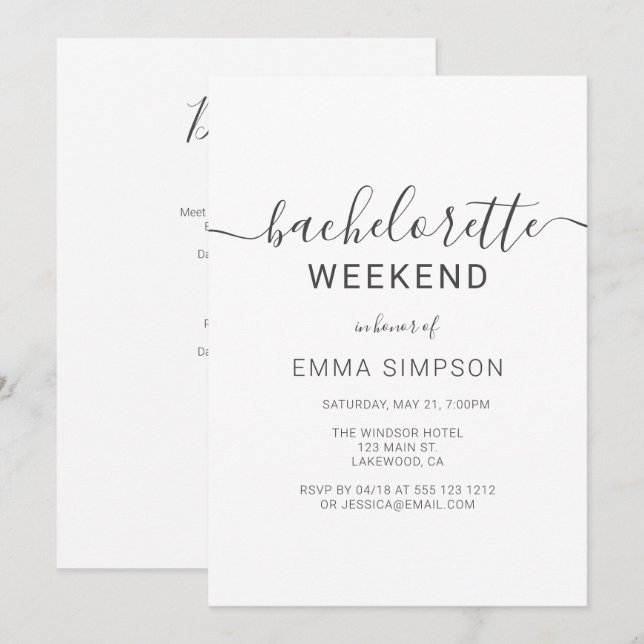 Modern Simple Bachelorette Weekend Invitation (Front/Back)