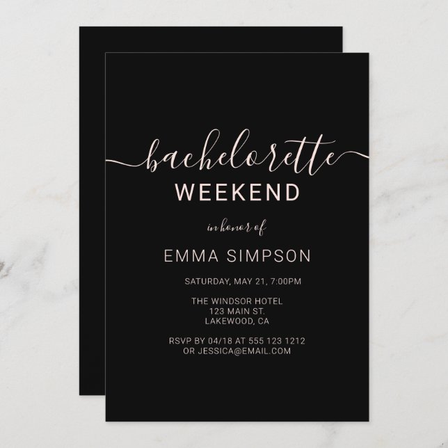 Modern Simple Bachelorette Weekend Invitation (Front/Back)