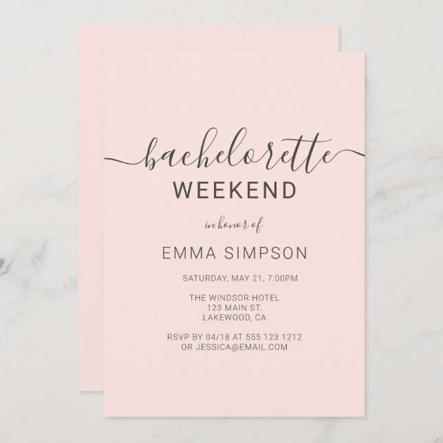 Modern Simple Bachelorette Weekend Invitation (Front/Back)