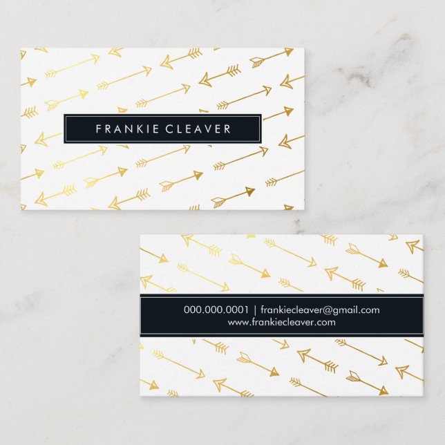 MODERN SIMPLE BADGE trendy arrow pattern gold foil Business Card (Front/Back)