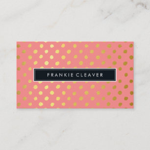 MODERN SIMPLE BADGE trendy gold foil spot coral Business Card