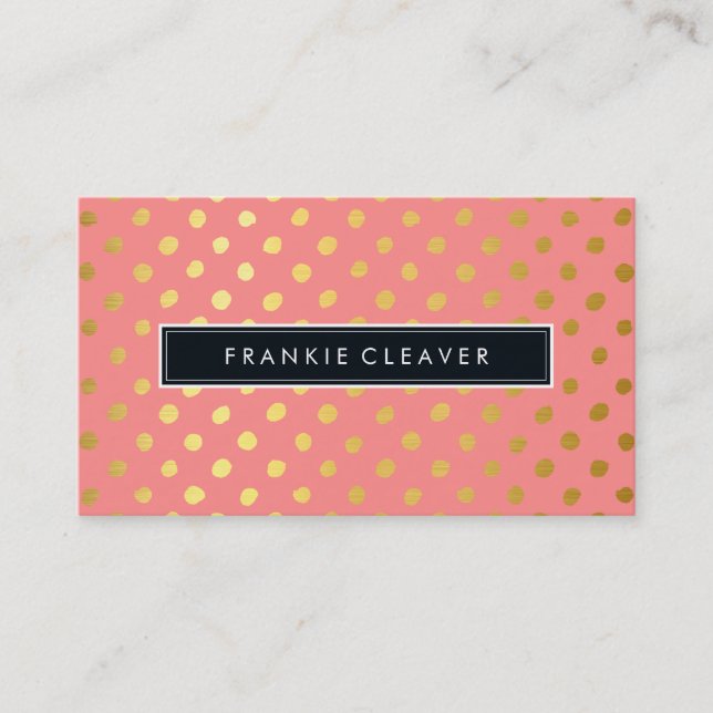 MODERN SIMPLE BADGE trendy gold foil spot coral Business Card (Front)