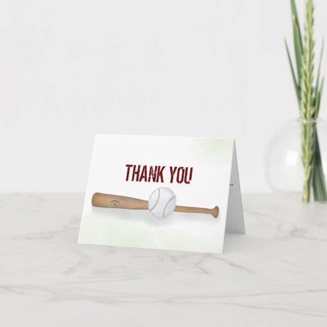 Modern Simple Baseball Minimalist Thank You Card (Front)