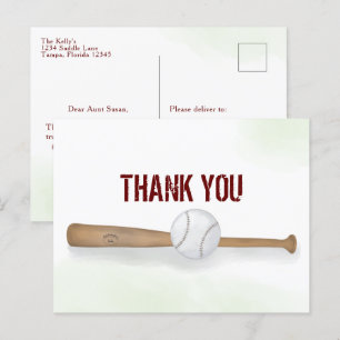 Modern Simple Baseball Thank You Watercolor Postcard