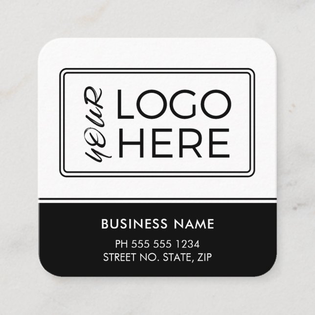 Modern Simple Basic Black QR Code Logo Square Business Card (Front)