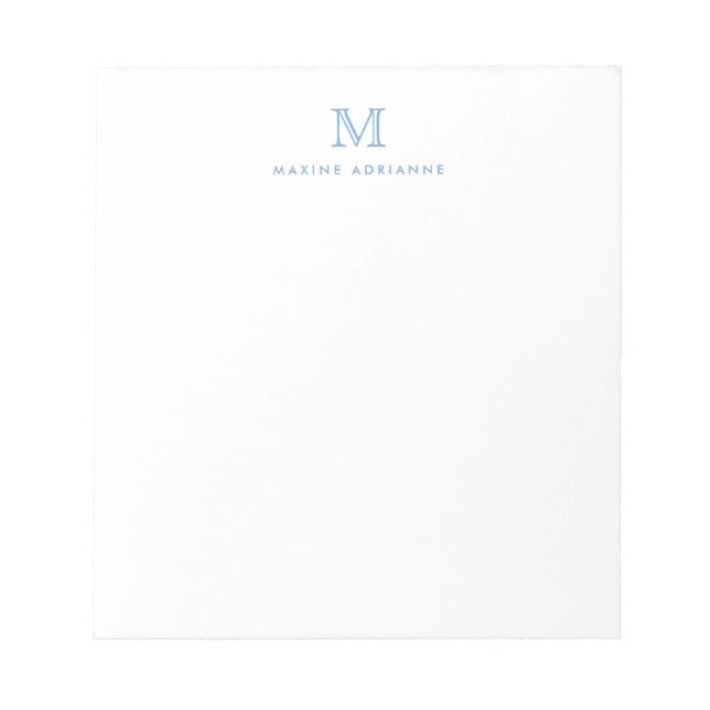 Modern Simple Basic Dusty Blue Monogram Initial Notepad (Front)