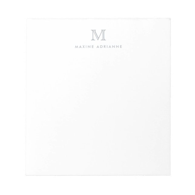 Modern Simple Basic Pastel Grey Monogram Initial Notepad (Front)