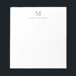 Modern Simple Basic Silver Grey Monogram Initial Notepad<br><div class="desc">The design features a personalised monogram initial and name in a simple and modern typographic font.</div>