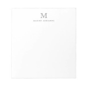 Modern Simple Basic Silver Grey Monogram Initial Notepad