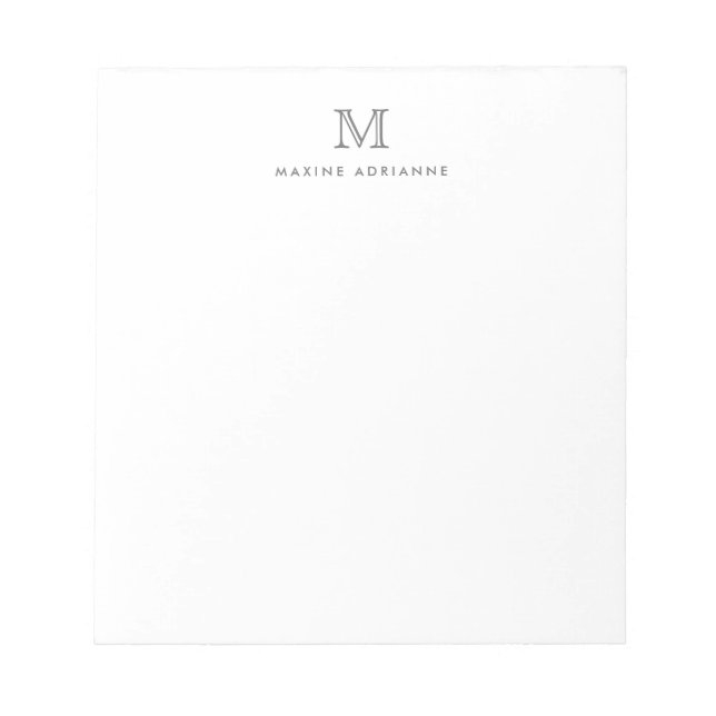 Modern Simple Basic Silver Grey Monogram Initial Notepad (Front)