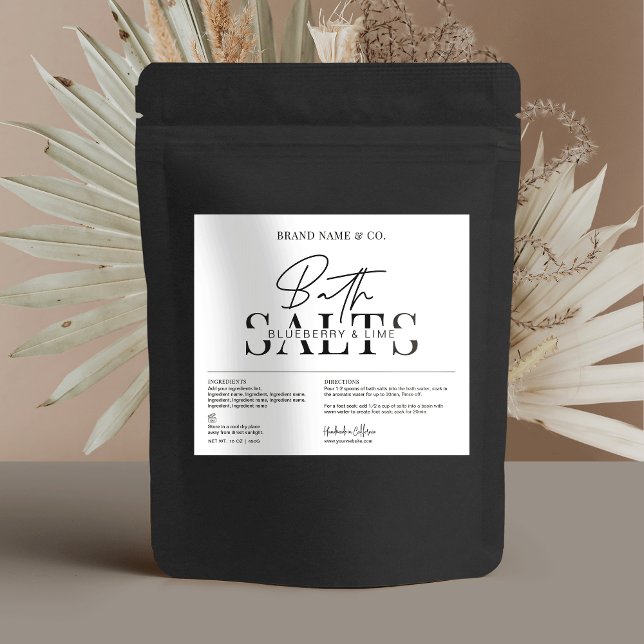 Modern Simple Bath Salts Waterproof Product Label (Modern Bath Salts Labels with space for ingredients and instructions)