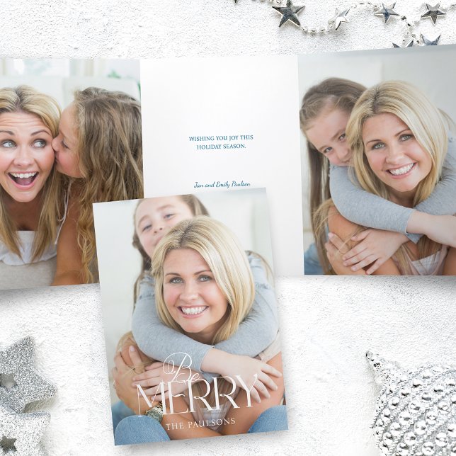 Modern Simple Be Merry Typography 1 Photo Tri-Fold Card (Creator Uploaded)