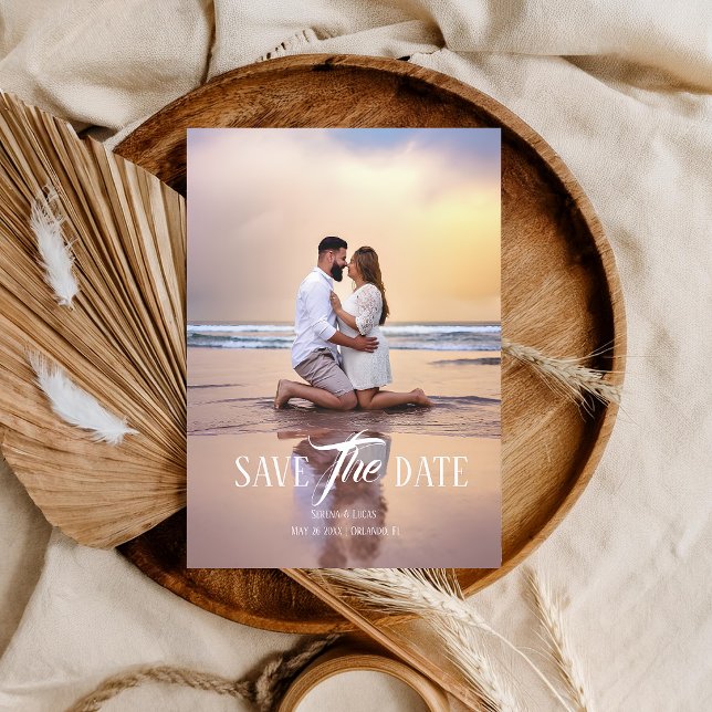 Modern Simple Beach Sunset Couple Photo Wedding  Save The Date (Creator Uploaded)