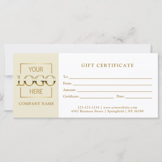 Modern Simple Beige Business Logo Gift Certificate (Front)