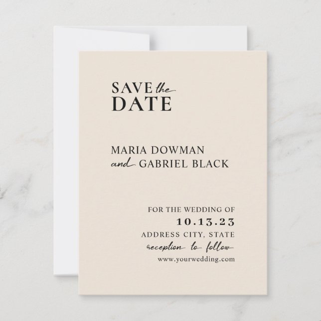 Modern simple beige Elegant typography wedding Sav Save The Date (Front)