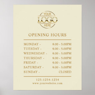 Modern Simple Beige Gold Business Opening Hours Poster