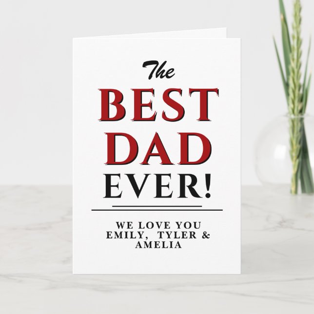 Modern Simple Best Dad Red Typography Father`s day Card (Front)