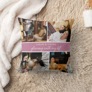 Modern Simple Bestfriends 4 Photo Trendy Cute Pink Cushion