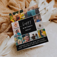 Modern simple birthday black 10 photo collage grid