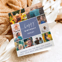 Modern simple birthday blue 10 photo collage grid