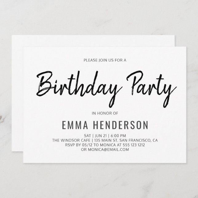 Modern Simple Birthday Party Invitation (Front/Back)