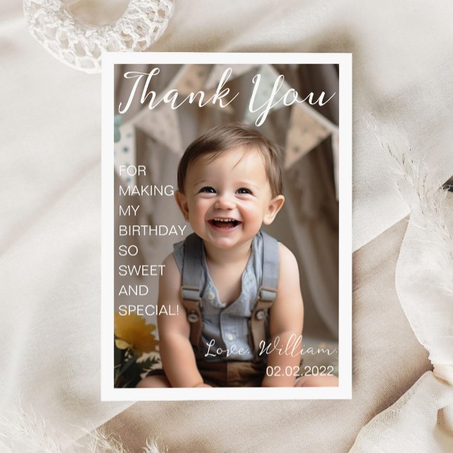 Modern Simple Birthday Photo Thank You Card (Creator Uploaded)