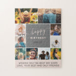 Modern simple birthday pink 10 photo collage grid jigsaw puzzle<br><div class="desc">Modern simple birthday pink 10 photo collage grid with pastel blush pink and gray editable colors and modern typography. Perfect indoor game puzlle to celebrate your birthday!</div>
